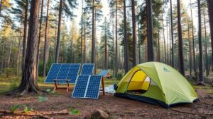 солнечные батареи возле палатки экотуризм